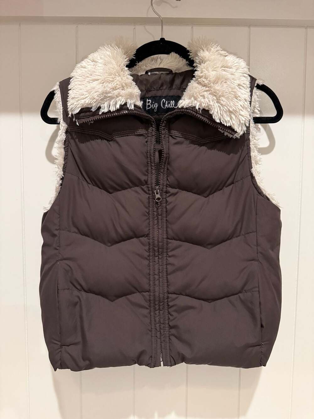 Big Chill Women's Brown Quilted Puffer Vest with Sherpa Collar